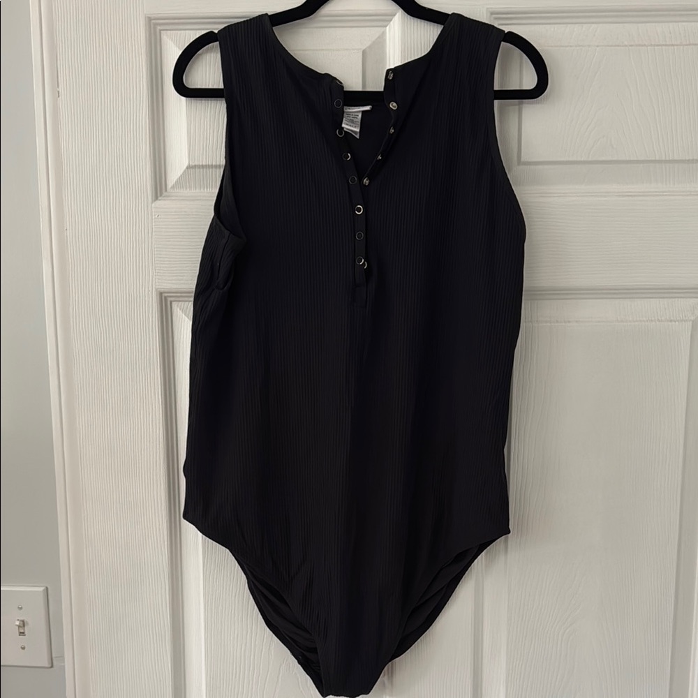 Black Sleeveless Button-Up Swimsuit